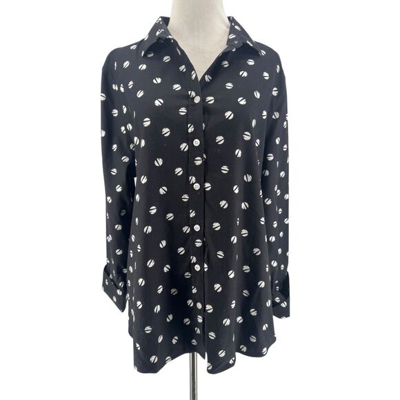 Chico's Women's Black White Polka Dot Long Sleeve Button-Up Shirt Size 2.5 (14) - Picture 1 of 5